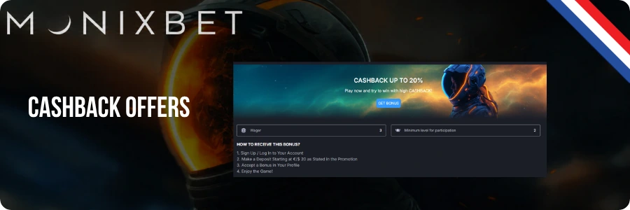 Monixbet Cashback offers up to 20% for VIP Level 2 players