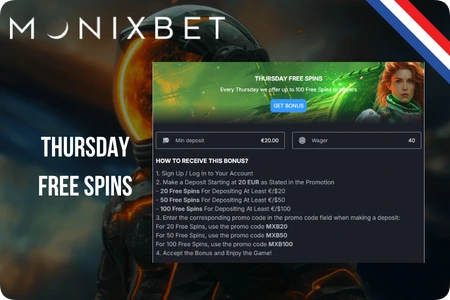 Monixbet Thursday Free Spins promotion with up to 100 free spins